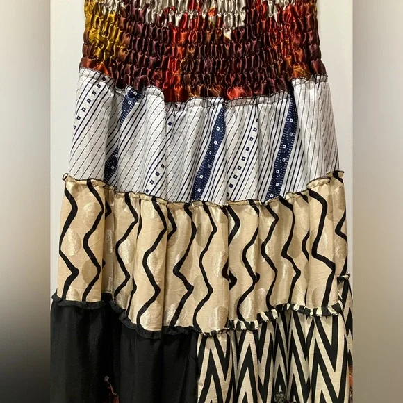 Jessica Taylor Skirt Maxi 100% SILK Patchwork stretch Free Size Small-Large BOHO - Picture 3 of 13